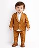 Spool Junior Cotton Woven Full Sleeves Floral Embroidered  Blazer & Pant With Shirt Set - Brown