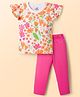 Doodle Poodle 100% Cotton Knit Sleeveless Floral Printed Top & Pant Set - Dark Pink
