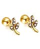 Twisty Locks Stones Embellished Leaves Designed Earrings - Gold