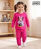 Babyhug Disney 100% Cotton Knit Full Sleeves T-Shirt & Pyjama Night Suit With Minnie Mouse Graphic - Pink