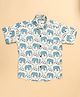 FILORI Cotton Woven Half Sleeves Elephant Printed Shirt - Off White & Light Blue