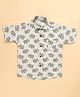 FILORI Cotton Woven Half Sleeves Elephant Printed Shirt - Off White & Grey