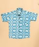 FILORI Cotton Woven Half Sleeves Elephant & Leaves Printed Shirt - Light Blue
