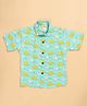 FILORI Cotton Woven Half Sleeves Elephant Printed Shirt - Aqua Blue