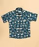FILORI Cotton Woven Half Sleeves Animals Printed Shirt - Teal Blue