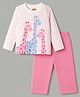 Babyhug Cotton Knit Full Sleeves Striped T-Shirt & Pyjama Night Suit Giraffe Print -Pink