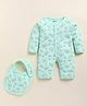 MOONKIDS Cotton Knit Full Sleeves Excavator Printed Romper With Bib - Green