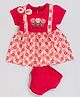 MOONKIDS 100% Pure Cotton Knit Half Sleeves Floral & Grow With Grace Text Printed Dress With Bloomers - Red