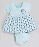 MOONKIDS 100% Pure Cotton Knit Half Sleeves Hot Air Balloon & Bunny Printed Dress With Bloomers - Blue