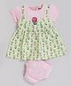 MOONKIDS 100% Cotton Knit Half Sleeves Floral Printed Dress With Bloomer - Pink & Green