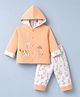 Child World Knit Full Sleeves Hooded Winter Wear Suit With Animal Print - Peach