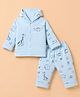 Child World Knit Full Sleeves Hooded Winter Wear Suit with Animal Print - Light Blue