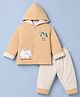 Child World Knit Full Sleeves Hooded Winter Wear Suit with Tiger Print & Animal Patch - Beige