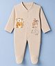 Child World Interlock Knit Full Sleeves Sleep Suit with Animals Embroidery - Brown