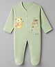 Child World Interlock Knit Full Sleeves Sleep Suit with Animals Embroidery - Light Green