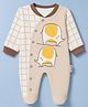 Child World Interlock Knit Full Sleeves Sleep Suit with Checks & Animal Print - Offwhite
