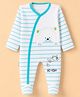 Child World Interlock Knit Full Sleeves Striped Sleep Suit with Bear & Go High Print - Blue