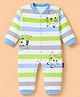 Child World Interlock Knit Full Sleeves Striped Kitty Printed Rompers- Light Green