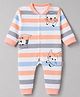 Child World Interlock Knit Full Sleeves Striped Kitty Printed Rompers- Peach