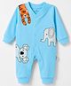 Child World Interlock Knit Full Sleeves Rompers With Animal Print - Light Blue