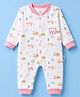 Child World Interlock Knit Full Sleeves Rompers With Vehicle Print & Bear Applique- Pink