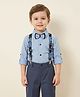 Rikidoos Cotton Woven Full Sleeves Solid Shirt & Pant Set With Suspender & Bow - Light Blue & Charcoal Grey