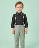 Rikidoos Cotton Woven Half Sleeves Party Shirt & Pant With Bow & Suspender - Black & Olive Green