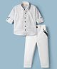 Rikidoos Cotton Woven Full Sleeves Striped Shirt & Pant Set With Suspender & Bow - Light Grey & White
