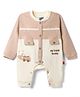 Mini Taurus 100% Cotton Knit Full Sleeves Bear & Text Embroidered Romper - Beige