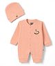 Mini Taurus 100% Cotton Knit Full Sleeves Toys Embroidered Romper With Cap - Peach