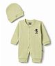 Mini Taurus 100% Cotton Knit Full Sleeves Astronaut Embroidered Romper With Cap - Light Green