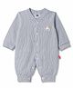Mini Taurus 100% Cotton Knit Full Sleeves Striped Romper With Sea Life Patch - Blue