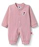 Mini Taurus 100% Cotton Knit Full Sleeves Striped Romper With Patch - Red
