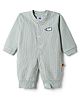 Mini Taurus 100% Cotton Knit Full Sleeves Striped Romper With Patch - Green