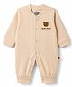 Mini Taurus 100% Cotton Knit Full Sleeves Bear Face Embroidered Sleepsuit - Beige