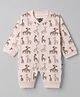 Mini Taurus 100% Cotton Knit Full Sleeves Animal Printed  Romper - Peach