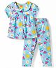 Babyhug Cotton Knit Half Sleeves Top & Pyjama Night Suit With Tropical Print - Blue