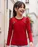 Pine Kids Cotton Lycra Knit Full Sleeves Top With Pearl Embellishment - Red