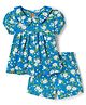 Babyhug Cotton Knit Half Sleeves Floral Printed Co-Ords Top & Shorts Night Suit - Blue