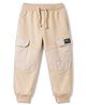 Pine Kids Knit Full Length Lounge Pant With Cargo Pockets & Text Print - Beige