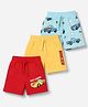 Doodle Poodle 100% Cotton Knit Knee Length Shorts with Cars Print Pack of 3 - Aqua Blue, Red & Yellow