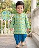 EARTHY TOUCH Cotton Woven Full Sleeves Floral Printed Kurta & Dhoti Set - Light Green