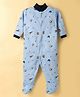 Kidi Wav Full Sleeves Baseball Theme Printed Footed Sleepsuit - Blue