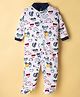 Kidi Wav Full Sleeves Cars Printed Footed Sleepsuit - White