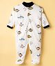 Kidi Wav Full Sleeves Sea Life Printed Footed Sleepsuit - White