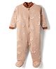 Kidi Wav Full Sleeves Rocking Horse Printed Footed Sleepsuit - Tan