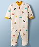 Kidi Wav Full Sleeves Animal Faces Printed Footed Sleepsuit - White