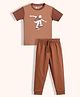 Orange Sugar 100% Cotton Knit Half Sleeves Skate Board Printed Tee & Joggers Night Suit - Brown