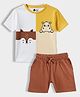 Orange Sugar 100% Cotton Knit Half Sleeves Animals Printed Tee & Shorts Set - White & Brown