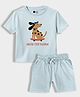 Orange Sugar 100% Cotton Knit Half Sleeves Puppy Printed Tee & Shorts Set - Light Blue